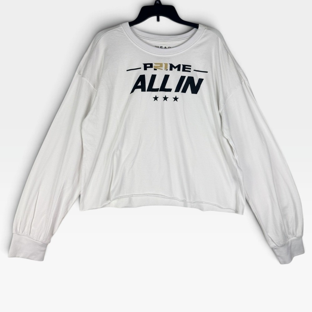 WEAR by Erin Andrews Prime All In Long Sleeve Tee Womens L White Graphic NWT